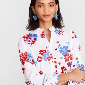 Brooks Brothers Stylish white blouse with red and blue floral pattern
